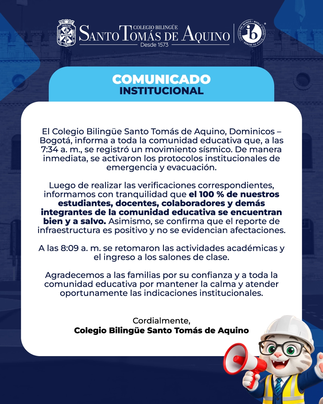 Comunicado Colegio Bilingüe Santo Tomás de Aquino