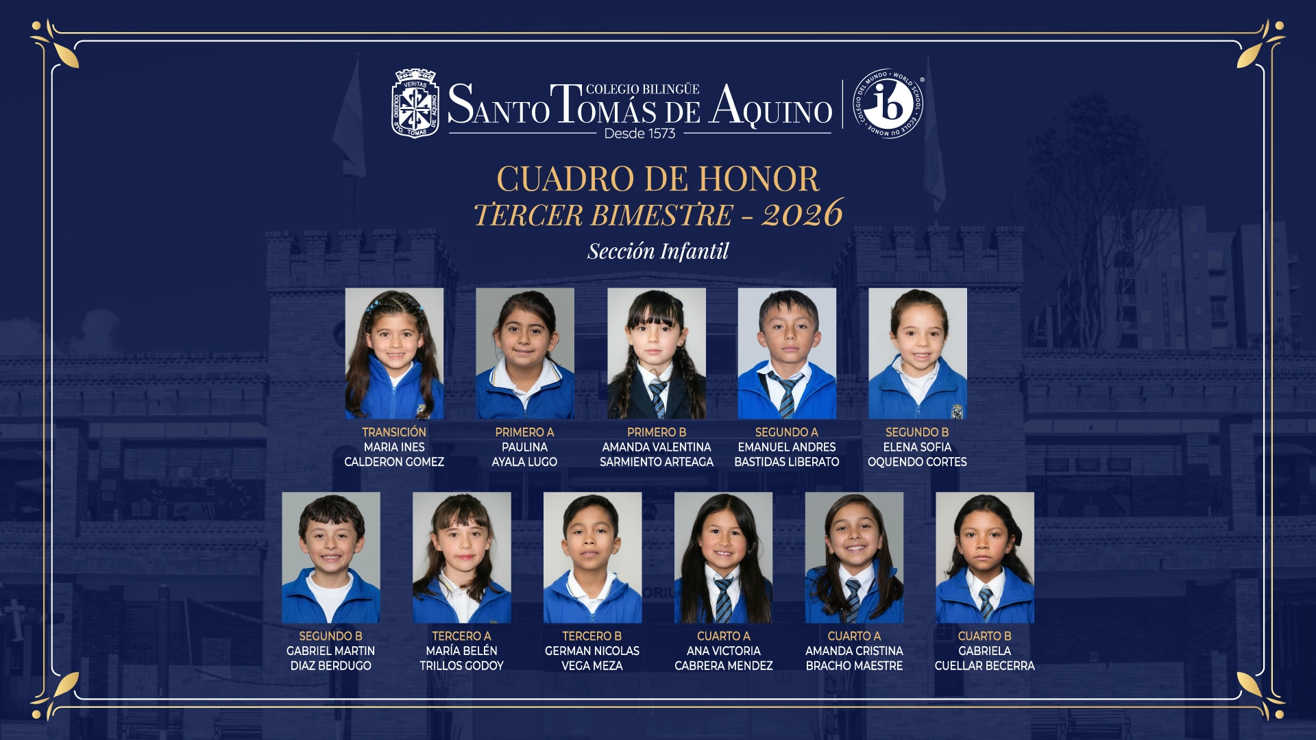 Cuadro de Honor Tercer Bimestre - Sección Infantil