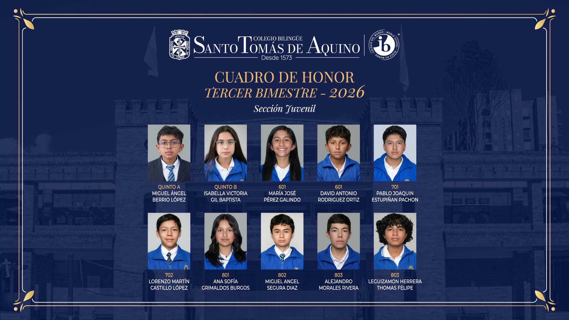 Cuadro de Honor Tercer Bimestre - Sección Juvenil